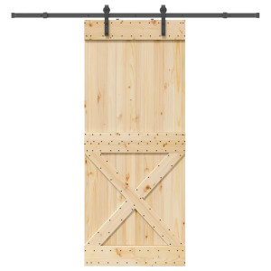 Puerta corredera con herrajes madera maciza de pino 90x210 cm D