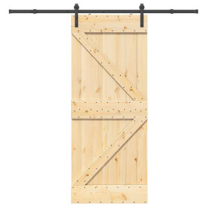 Puerta corredera con herrajes madera maciza de pino 85x210 cm D