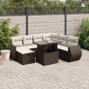 Set sofás de jardín 8 piezas y cojines ratán sintético marrón D
