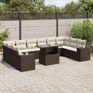 Set de sofás de jardín 11 pzas cojines ratán sintético marrón D