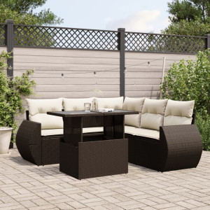 Set sofás de jardín 6 piezas y cojines ratán sintético marrón D
