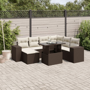 Set sofás de jardín 8 piezas y cojines ratán sintético marrón D