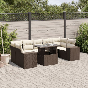 Set sofás de jardín 8 piezas y cojines ratán sintético marrón D
