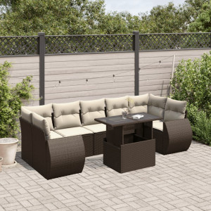 Set sofás de jardín 8 piezas y cojines ratán sintético marrón D