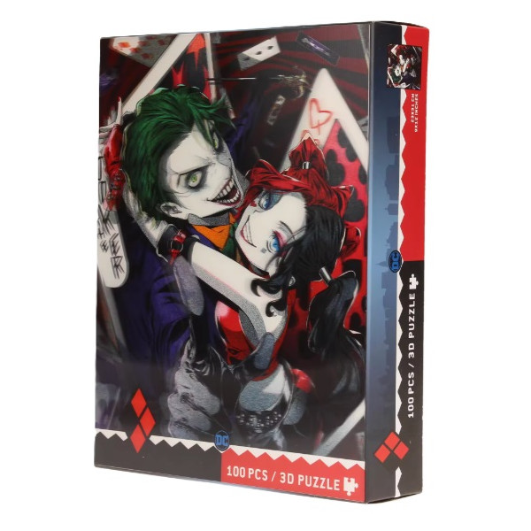 Quebra-cabeça 100 efeito 3d coringa e harley quinn mangá dc universo D