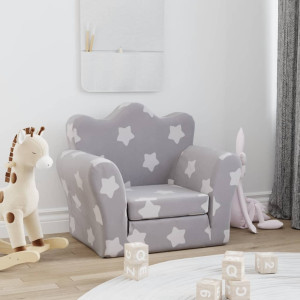 Sofá-cama de crianças felpa cinza claro com estrelas D