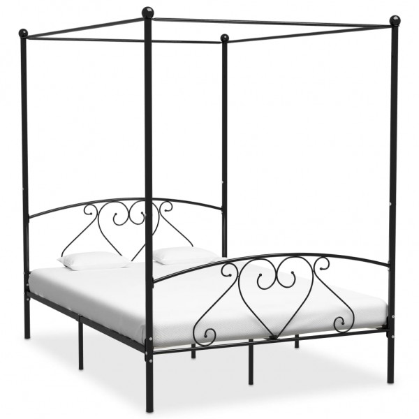 Estructura de cama con dosel metal negro 140x200 cm D