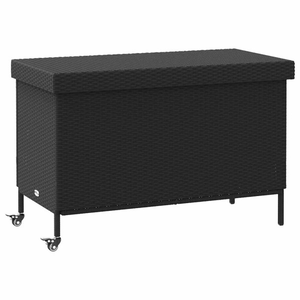 Caja almacenaje jardín ruedas ratán sintético negro 110x55x73cm D