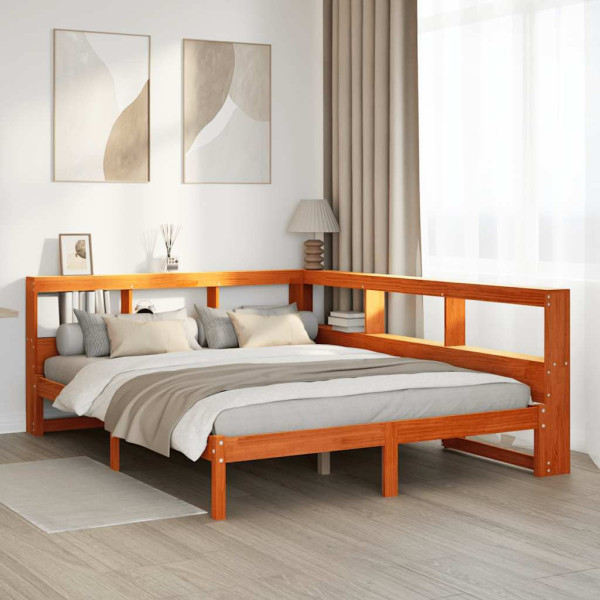 Cama con estantería sin colchón madera maciza marrón 150x200 cm Cama con estantería sin colchón madera maciza marrón 150x200 cm D