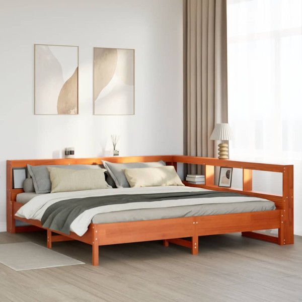Cama con estantería sin colchón madera maciza marrón 180x200cm Cama con estantería sin colchón madera maciza marrón 180x200cm D