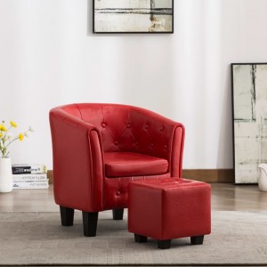 Sillón con diseño de cubo con reposapiés cuero sintético rojo | Sil...