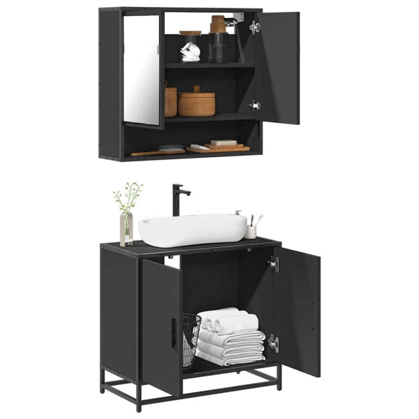 Juego de muebles de baño 2 pzas madera contrachapada negro Juego de muebles de baño 2 pzas madera contrachapada negro D
