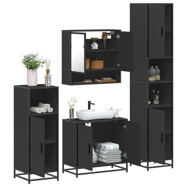 Juego de muebles de baño 4 pzas madera contrachapada negro Juego de muebles de baño 4 pzas madera contrachapada negro D