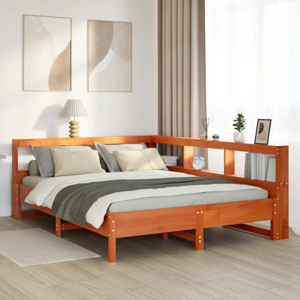 Cama con estantería sin colchón madera maciza marrón 150x200 cm Cama con estantería sin colchón madera maciza marrón 150x200 cm D