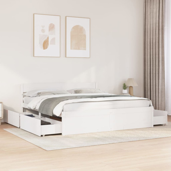 Estructura de cama sin colchón madera maciza blanca 200x200 cm Estructura de cama sin colchón madera maciza blanca 200x200 cm D