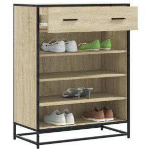 Zapatero de madera y metal roble Sonoma 75x38x97.5 cm D