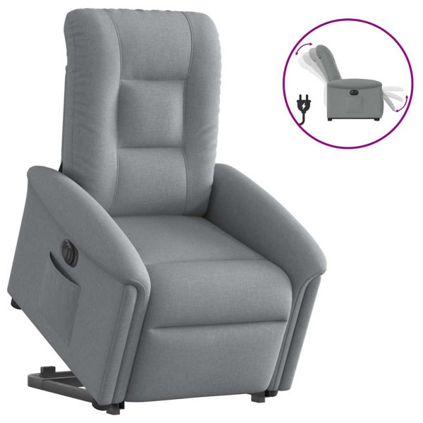 Sillón eléctrico reclinable elevable de tela gris claro Sillón eléctrico reclinable elevable de tela gris claro D