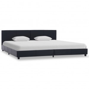 Cama de canapé hidráulico de couro sintético preto 160x200 cm D