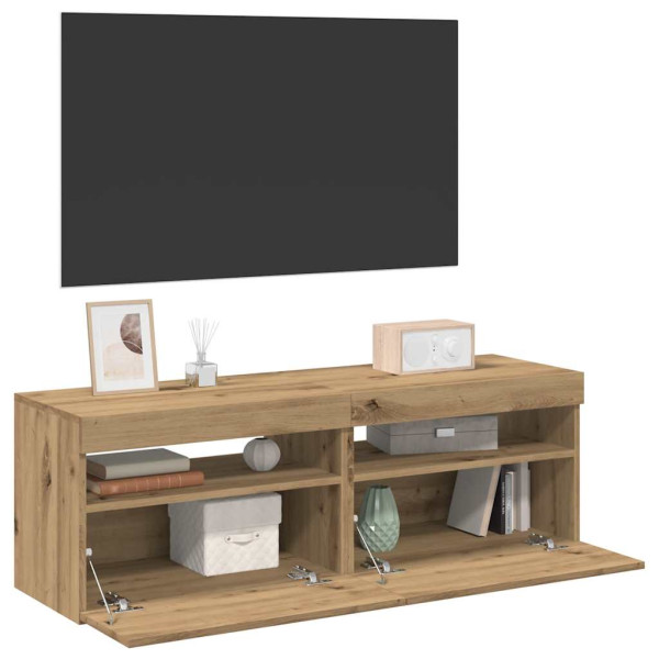 Muebles TV con luces LED 2 uds madera ingeniería roble artisan Muebles TV con luces LED 2 uds madera ingeniería roble artisan D
