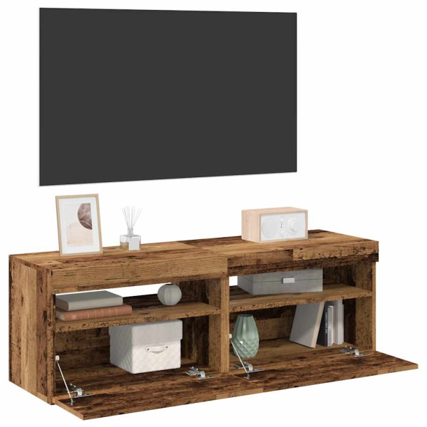 Muebles de TV con luces LED 2 uds madera ingeniería envejecida Muebles de TV con luces LED 2 uds madera ingeniería envejecida D