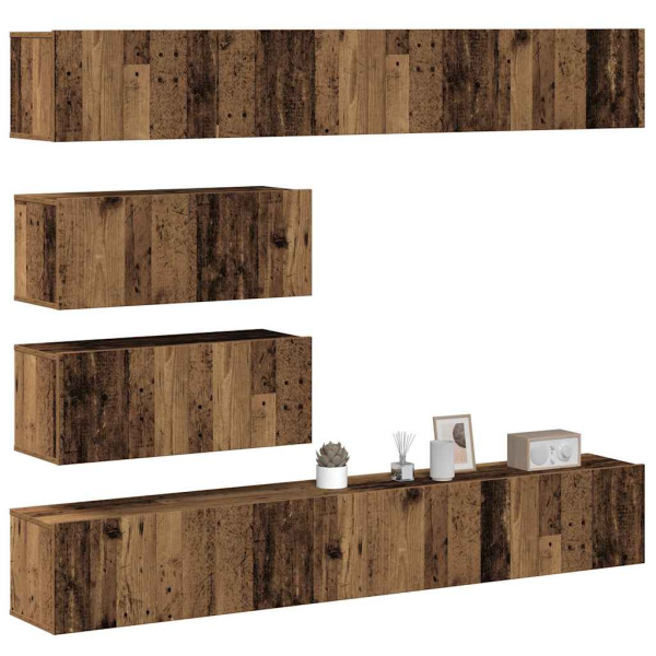 Conjunto de mueble de TV 6 piezas montado la pared madera vieja Conjunto de mueble de TV 6 piezas montado la pared madera vieja D