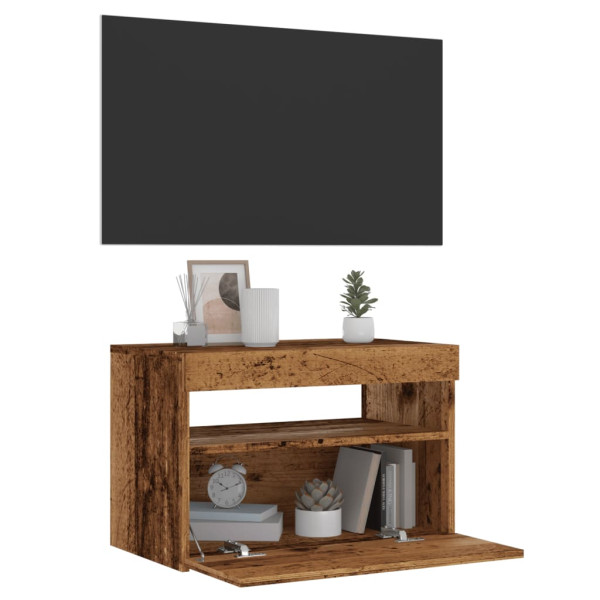 Mueble TV luces LED madera ingeniería envejecida 60x35x40 cm Mueble TV luces LED madera ingeniería envejecida 60x35x40 cm D