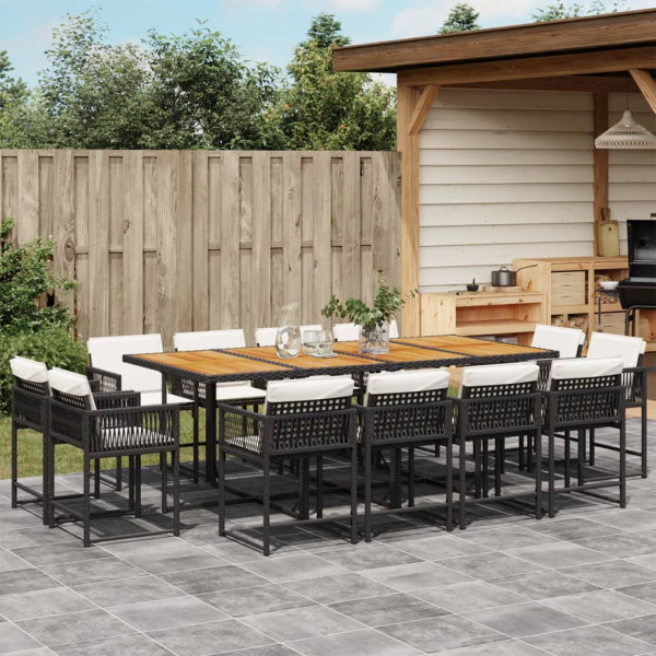 Set comedor de jardín con cojines 13 pzas ratán sintético negro Set comedor de jardín con cojines 13 pzas ratán sintético negro D