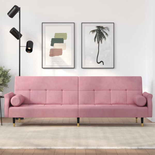 Sofá cama con cojines terciopelo rosa Sofá cama con cojines terciopelo rosa D