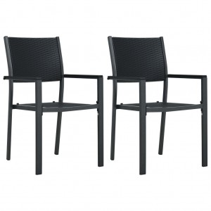 Cadeiras de jardim 2 unidades de plástico com aspecto de ratão preto D