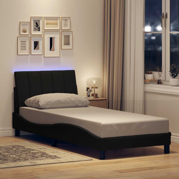 Estructura de cama sin colchón tela negro 90x200 cm Estructura de cama sin colchón tela negro 90x200 cm D