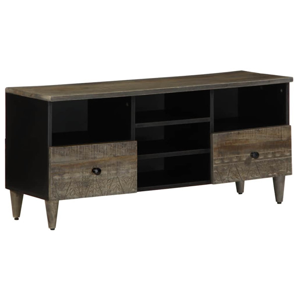 Mueble de TV madera maciza de mango negro 100x33x46 cm Mueble de TV madera maciza de mango negro 100x33x46 cm D