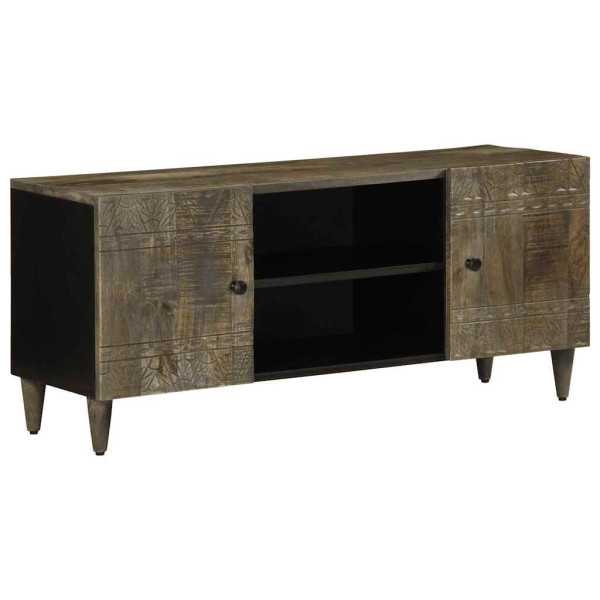 Mueble de TV madera maciza de mango gris claro 105x33.5x46 cm Mueble de TV madera maciza de mango gris claro 105x33.5x46 cm D