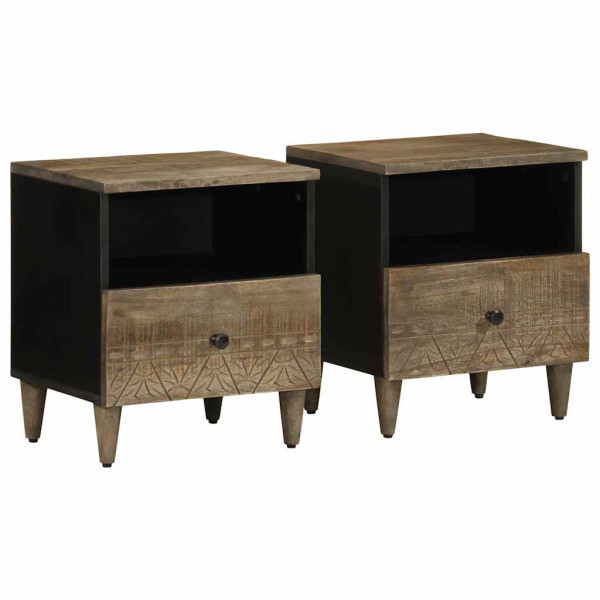 Mesitas noche 2 uds madera maciza mango gris claro 40x33x46 cm D