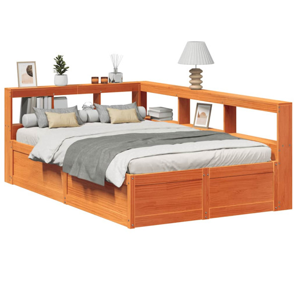 Cama con estantería sin colchón madera maciza marrón 140x190 cm Cama con estantería sin colchón madera maciza marrón 140x190 cm D