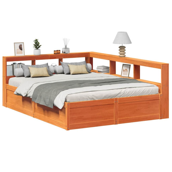 Cama con estantería sin colchón madera maciza marrón 160x200 cm Cama con estantería sin colchón madera maciza marrón 160x200 cm D
