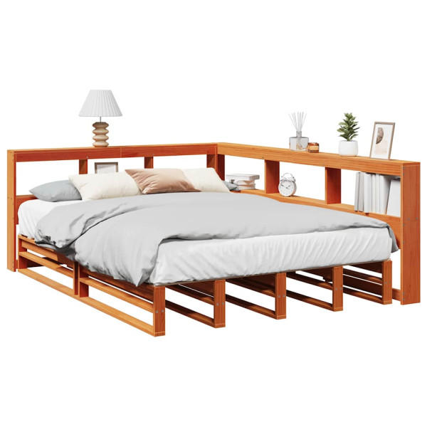 Cama con estantería sin colchón madera maciza marrón 140x190 cm Cama con estantería sin colchón madera maciza marrón 140x190 cm D