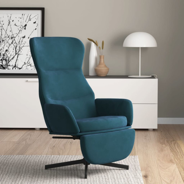 Sillón de relax con reposapiés terciopelo azul Sillón de relax con reposapiés terciopelo azul D