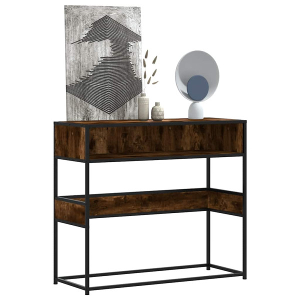 Mesa consola de madera de ingeniería roble ahumado 90x35x80 cm Mesa consola de madera de ingeniería roble ahumado 90x35x80 cm D