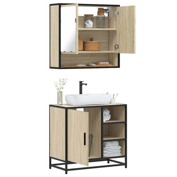 Set de muebles de baño 2 pzas madera contrachapada roble Sonoma Set de muebles de baño 2 pzas madera contrachapada roble Sonoma D
