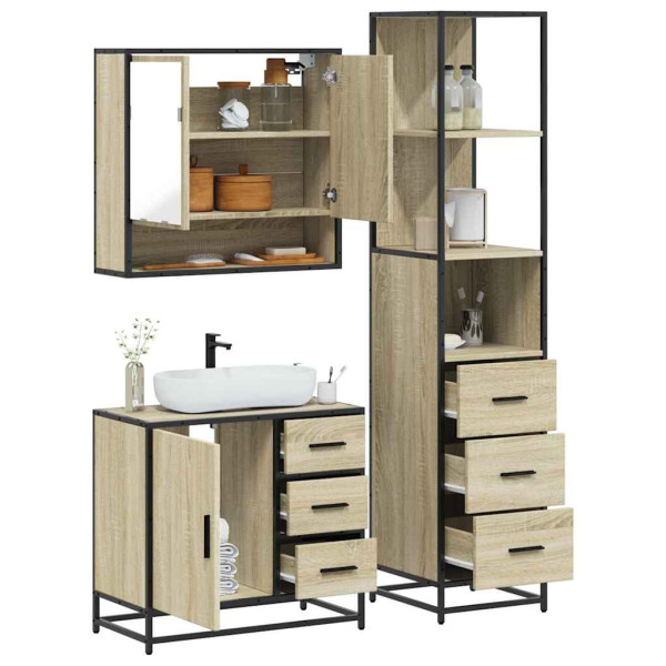 Set de muebles de baño 3 pzas madera contrachapada roble Sonoma Set de muebles de baño 3 pzas madera contrachapada roble Sonoma D