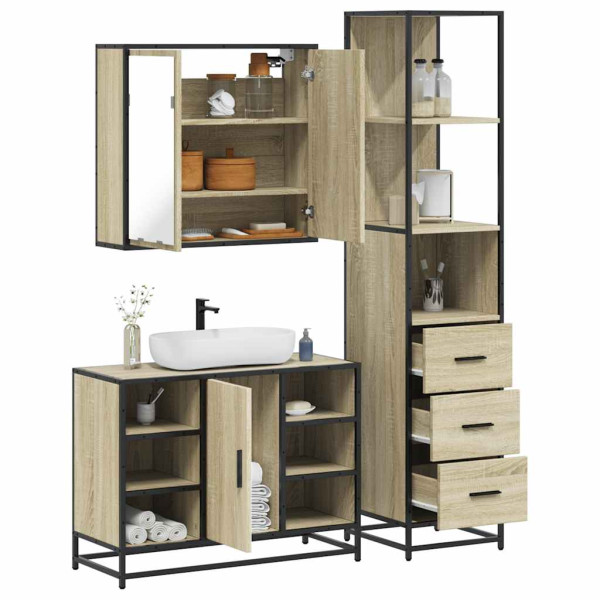 Set de muebles de baño 3 pzas madera contrachapada roble Sonoma Set de muebles de baño 3 pzas madera contrachapada roble Sonoma D