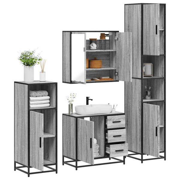 Set de muebles de baño 4 pzas madera contrachapada gris sonoma Set de muebles de baño 4 pzas madera contrachapada gris sonoma D