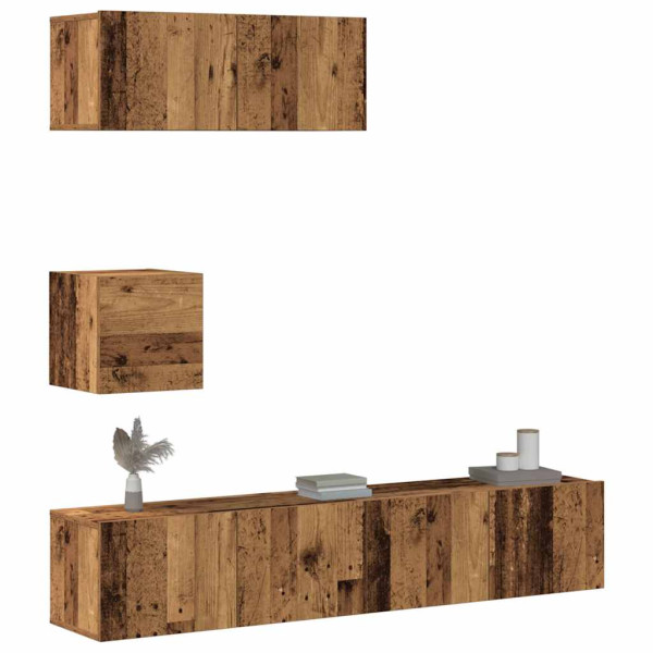 Conjunto de mueble de TV 4 piezas montado la pared madera vieja Conjunto de mueble de TV 4 piezas montado la pared madera vieja D