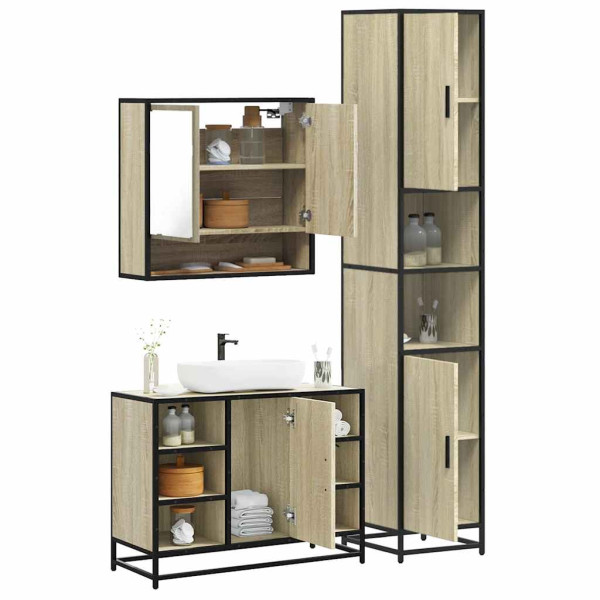 Set de muebles de baño 3 pzas madera contrachapada roble Sonoma Set de muebles de baño 3 pzas madera contrachapada roble Sonoma D