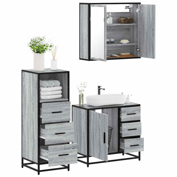 Set de muebles de baño 3 pzas madera contrachapada gris sonoma D