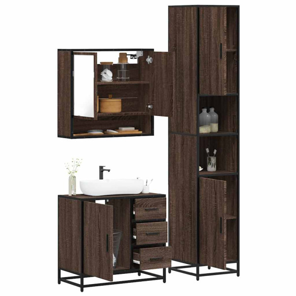 Set de muebles baño 3 pzas madera contrachapada roble marrón D