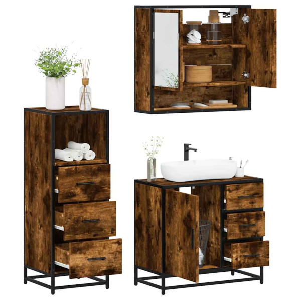 Set de muebles baño 3 pzas madera contrachapada roble ahumado D