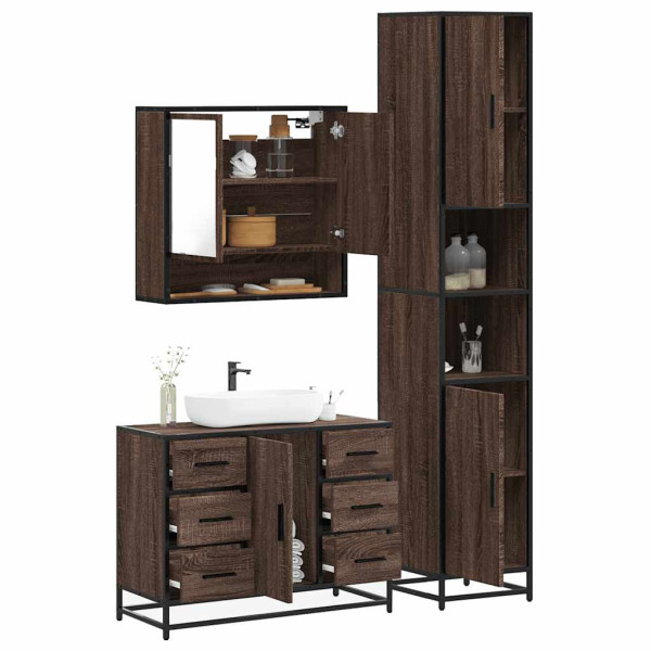 Set de muebles baño 3 pzas madera contrachapada roble marrón D