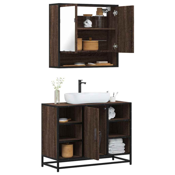 Set de muebles baño 2 pzas madera contrachapada marrón roble D