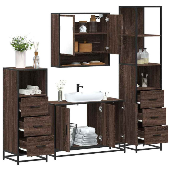 Set de muebles baño 4 pzas madera contrachapada roble marrón Set de muebles baño 4 pzas madera contrachapada roble marrón D